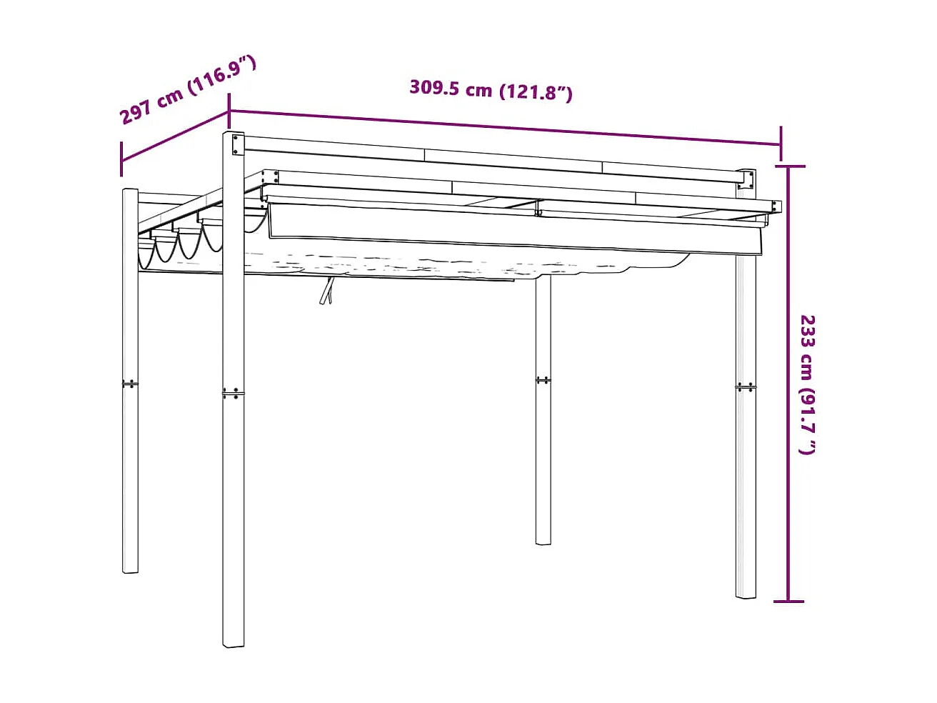 Cenador con techo retráctil antracita 3x3 m aluminio