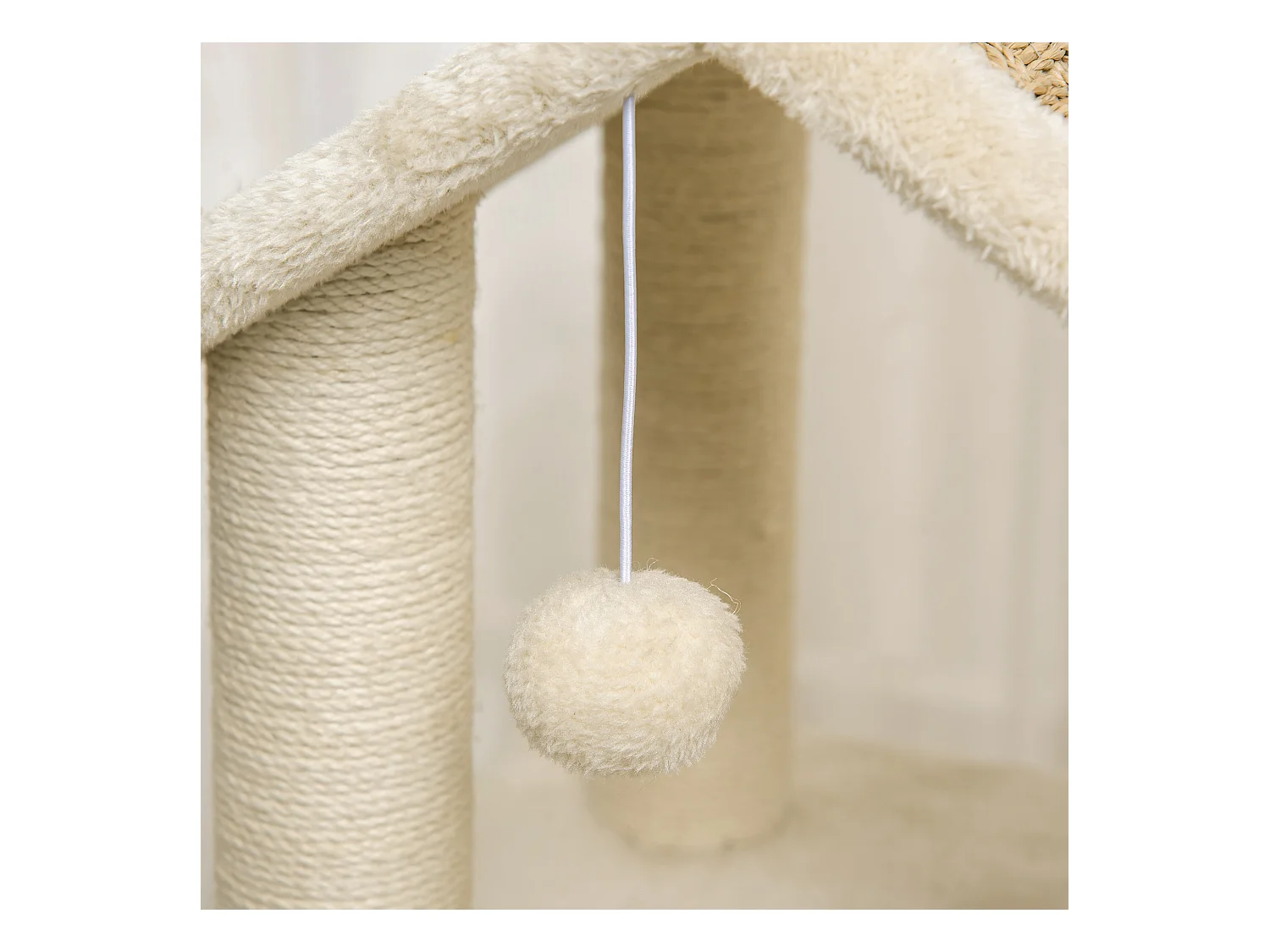 Krabpaal met tunnel, 2-in-1 design, jute, voor katten tot 5 kg, beige en kaki (69x40x131 cm)