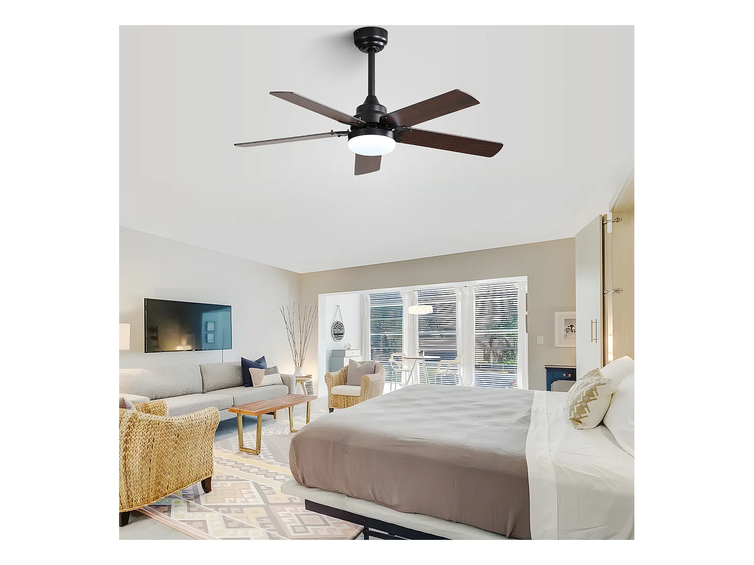 Ventilateur de plafond 42 pouces avec éclairage LED 18W, télécommande, moteur DC silencieux (106.68x106.68x24.38 cm)