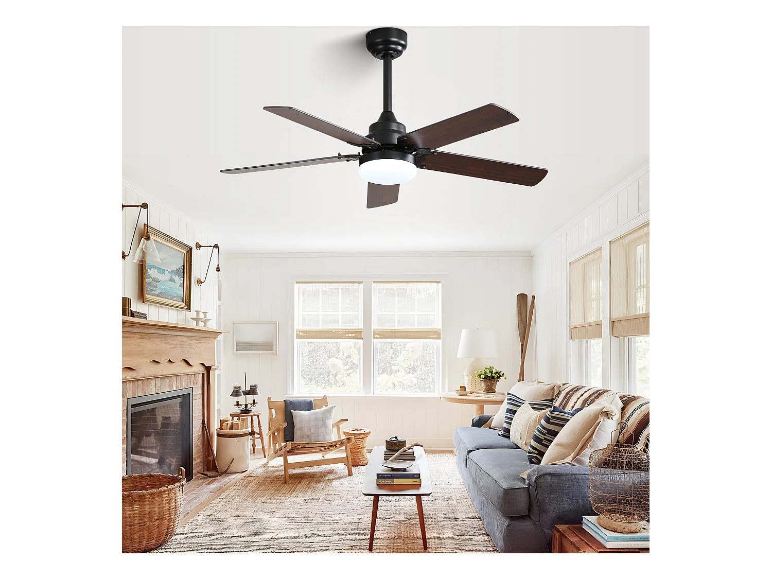 Ventilateur de plafond 42 pouces avec éclairage LED 18W, télécommande, moteur DC silencieux (106.68x106.68x24.38 cm)