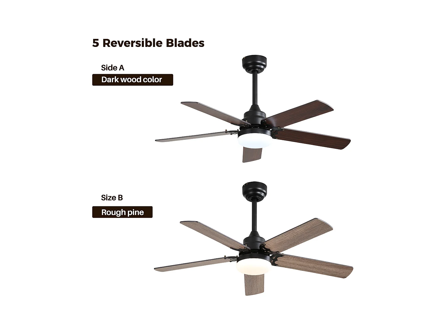 Ventilateur de plafond 42 pouces avec éclairage LED 18W, télécommande, moteur DC silencieux (106.68x106.68x24.38 cm)