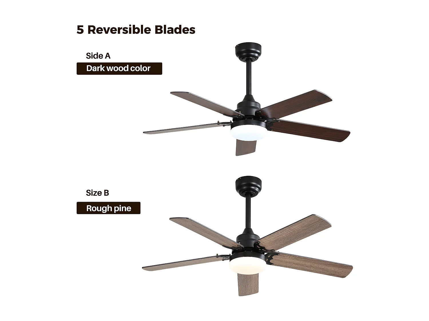 Plafondventilator van 42 inch met 18W LED-verlichting, afstandsbediening, stille DC-motor (106,68 x 106,68 x 24,38 cm)