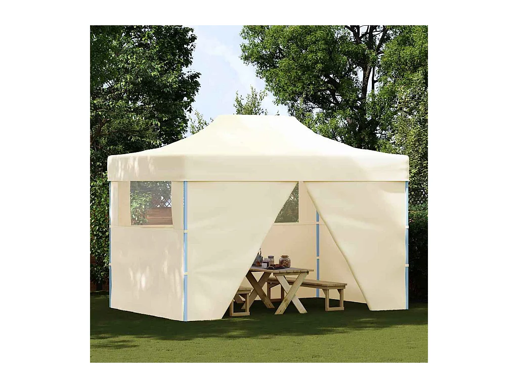Faltbares Empfangszelt mit 4 Wänden 3x4 m Stahl Creme