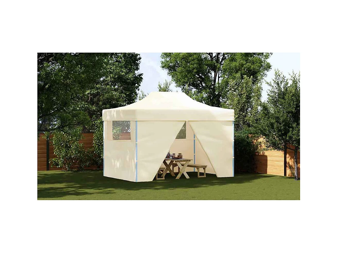 Faltbares Empfangszelt mit 4 Wänden 3x4 m Stahl Creme
