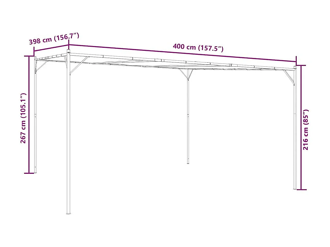 Cenador blanco 4x4 m tejido 180 g/m² y acero