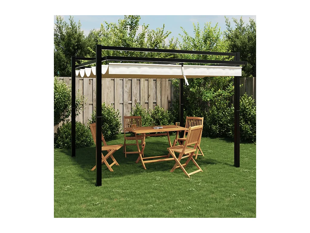 Cenador de jardín con techo retráctil crema 3x3 m aluminio