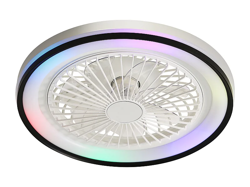 Ventilador de techo de 19 pulgadas con control remoto, 3 aspas de ABS, motor de CC ultrasilencioso, LED RGB regulable de 3 colores (48,26 x 48,26 x 12,7 cm)