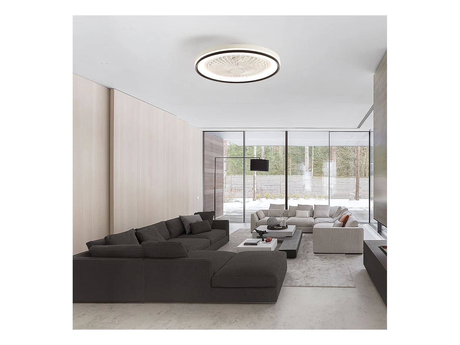 Ventilateur de plafond 19 pouces avec télécommande, 3 pales ABS, moteur DC ultra-silencieux, LED dimmable RGB 3 couleurs (48.26x48.26x12.7 cm)