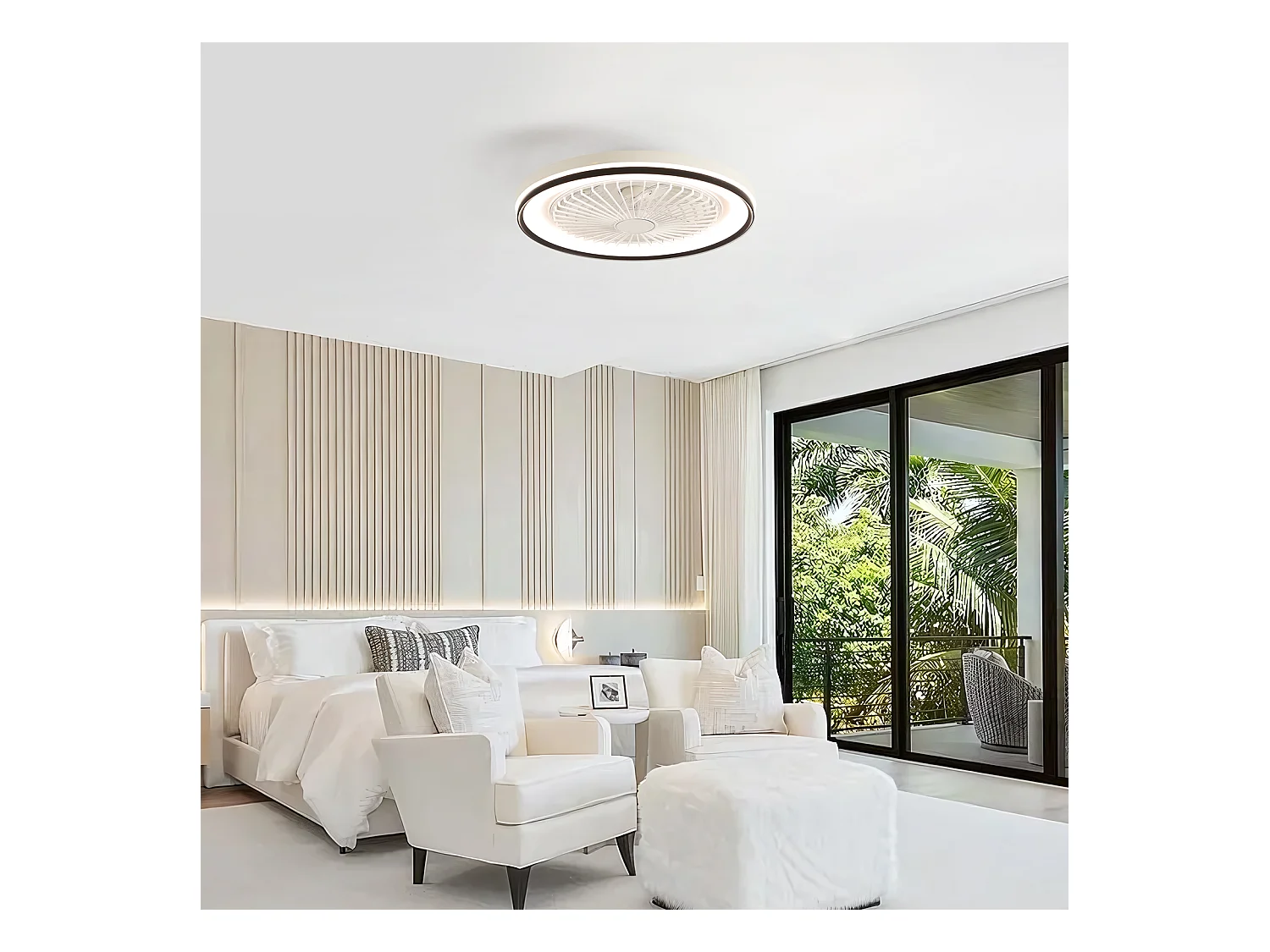 Ventilateur de plafond 19 pouces avec télécommande, 3 pales ABS, moteur DC ultra-silencieux, LED dimmable RGB 3 couleurs (48.26x48.26x12.7 cm)