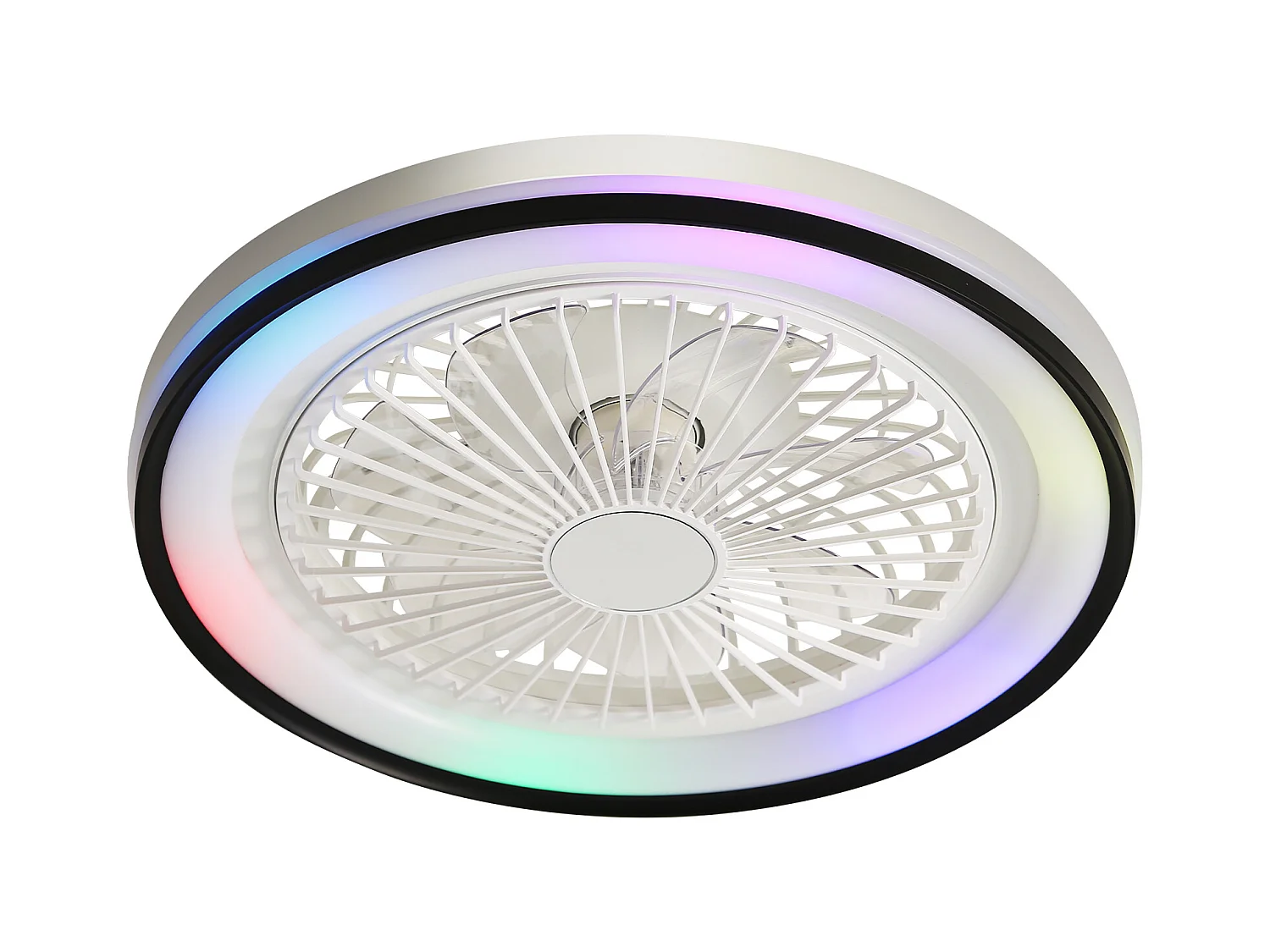 19 inch plafondventilator met afstandsbediening, 3 ABS-bladen, ultrastille DC-motor, 3-kleurige RGB dimbare LED (48,26 x 48,26 x 12,7 cm)