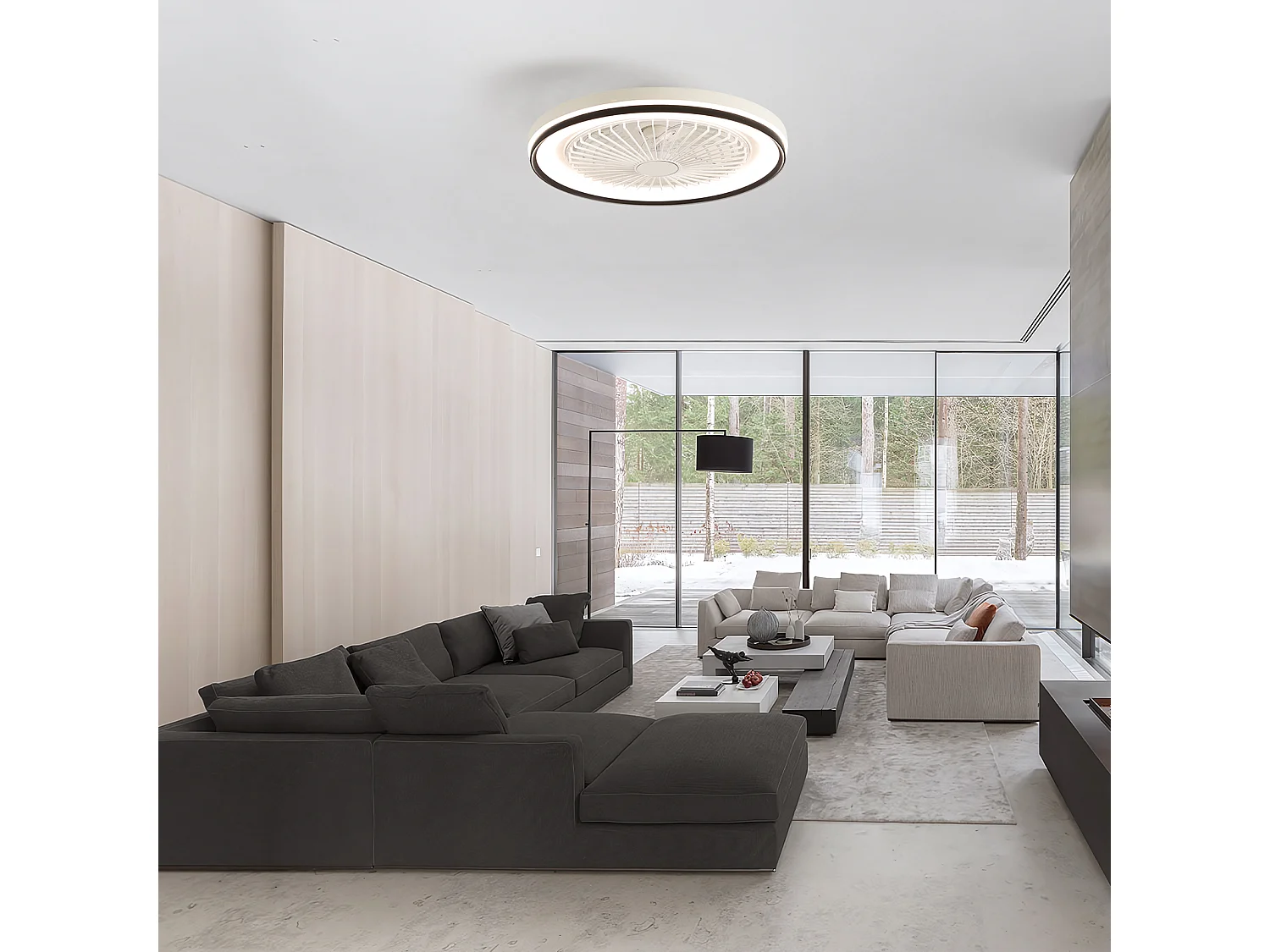 Ventilateur de plafond 19 pouces avec télécommande, 3 pales ABS, moteur DC ultra-silencieux, LED dimmable RGB 3 couleurs (48.26x48.26x12.7 cm)