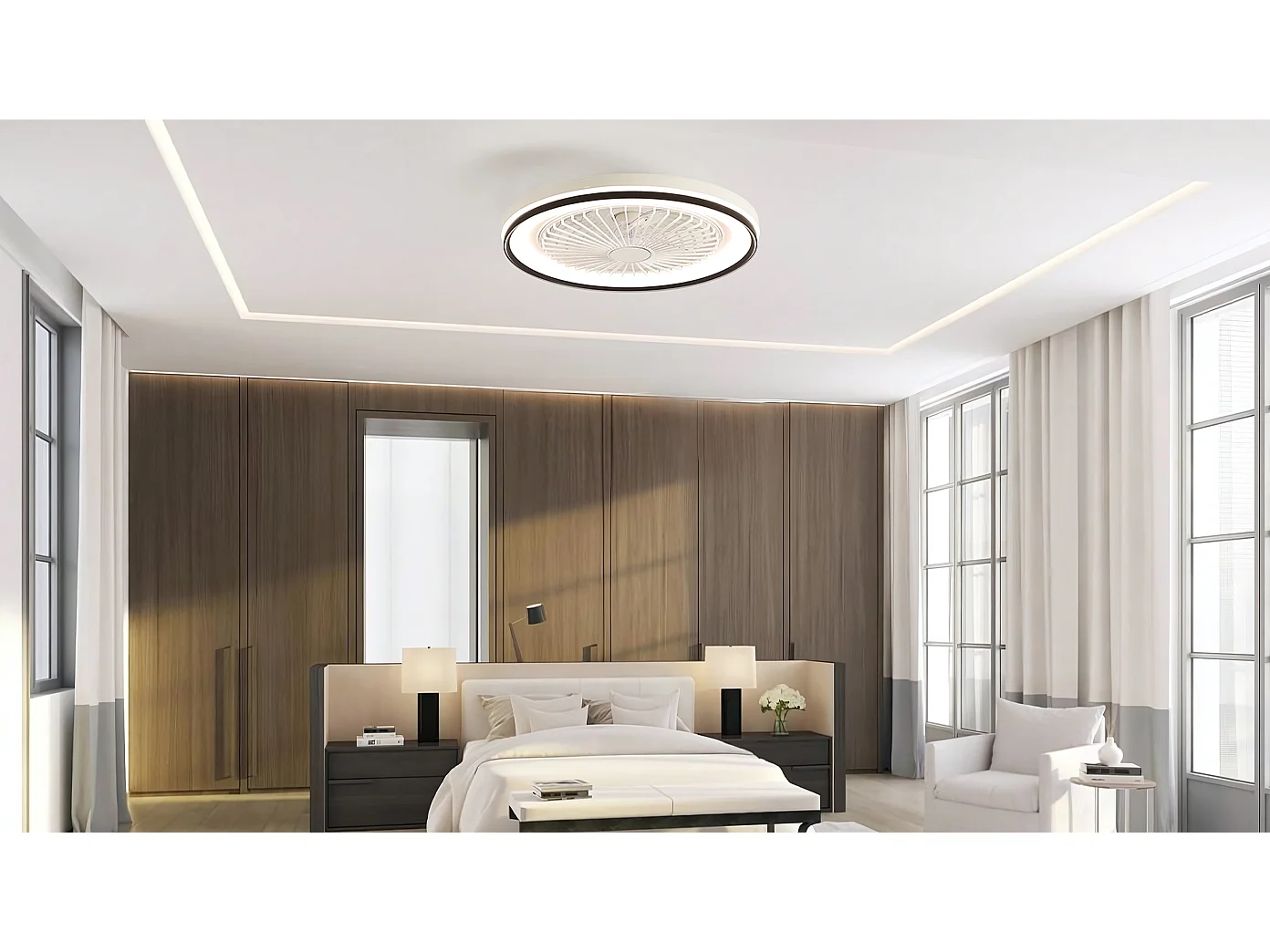 Ventilateur de plafond 19 pouces avec télécommande, 3 pales ABS, moteur DC ultra-silencieux, LED dimmable RGB 3 couleurs (48.26x48.26x12.7 cm)