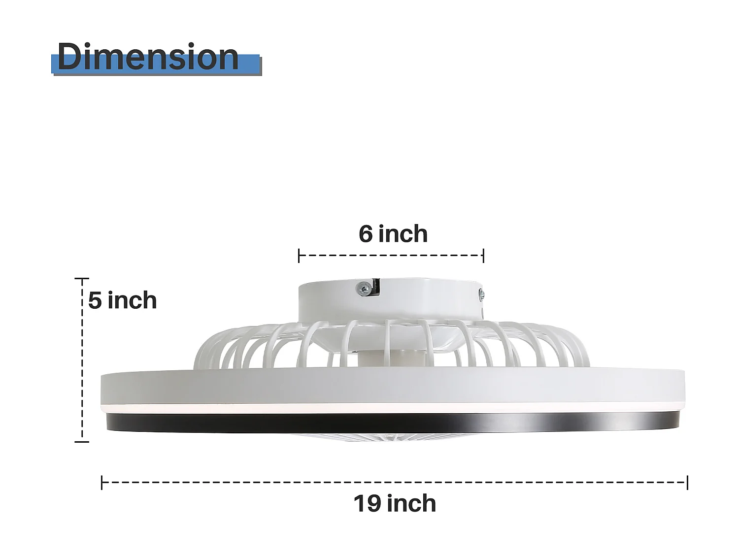 Ventilateur de plafond 19 pouces avec télécommande, 3 pales ABS, moteur DC ultra-silencieux, LED dimmable RGB 3 couleurs (48.26x48.26x12.7 cm)