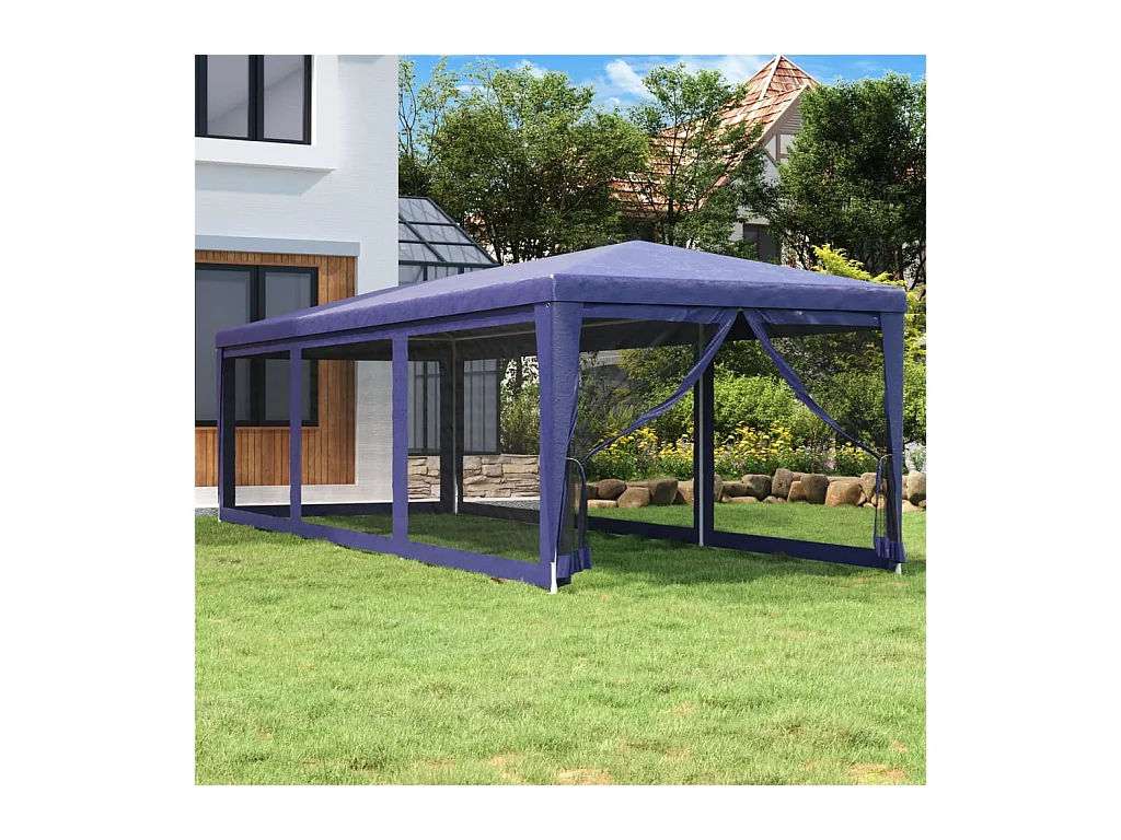 Partytent met 8 gaas zijwanden Blauw 3x9 m HDPE