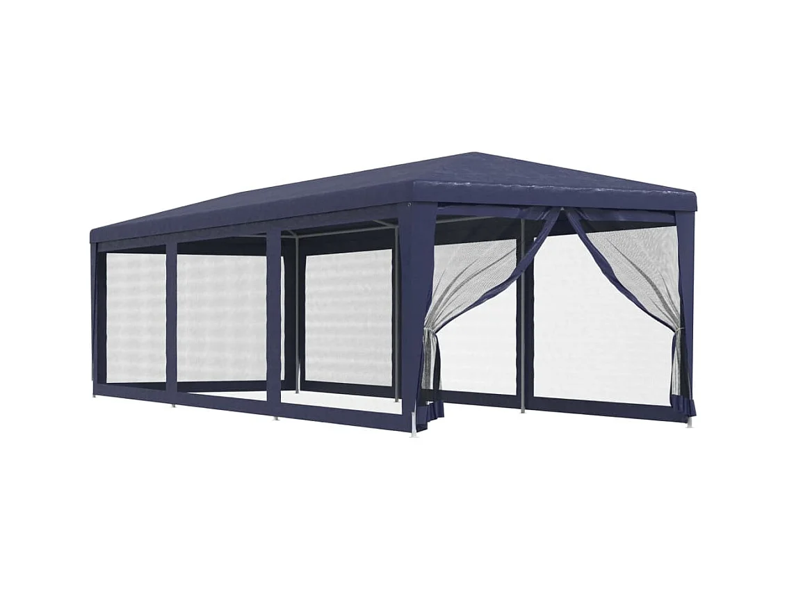 Partytent met 8 gaas zijwanden Blauw 3x9 m HDPE