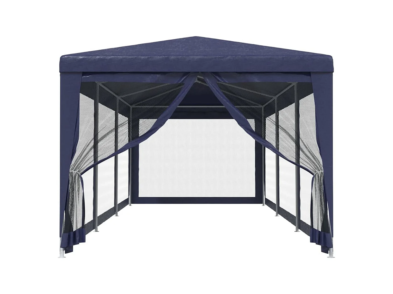 Partytent met 8 gaas zijwanden Blauw 3x9 m HDPE