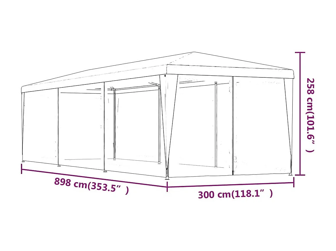 Carpa para fiestas con 8 paredes laterales de malla Azul 3x9 m HDPE