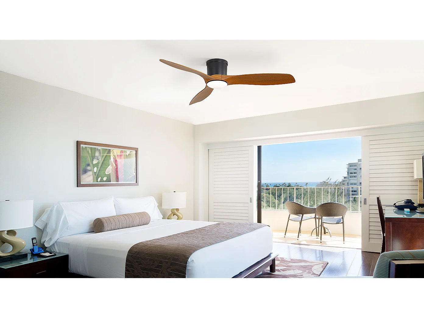 Plafondventilator van 52 inch met afstandsbediening, 3 ABS-bladen, dimbare led van 18 W, 3 kleuren, omkeerbare functie, zwart (132x132x22,86 cm)