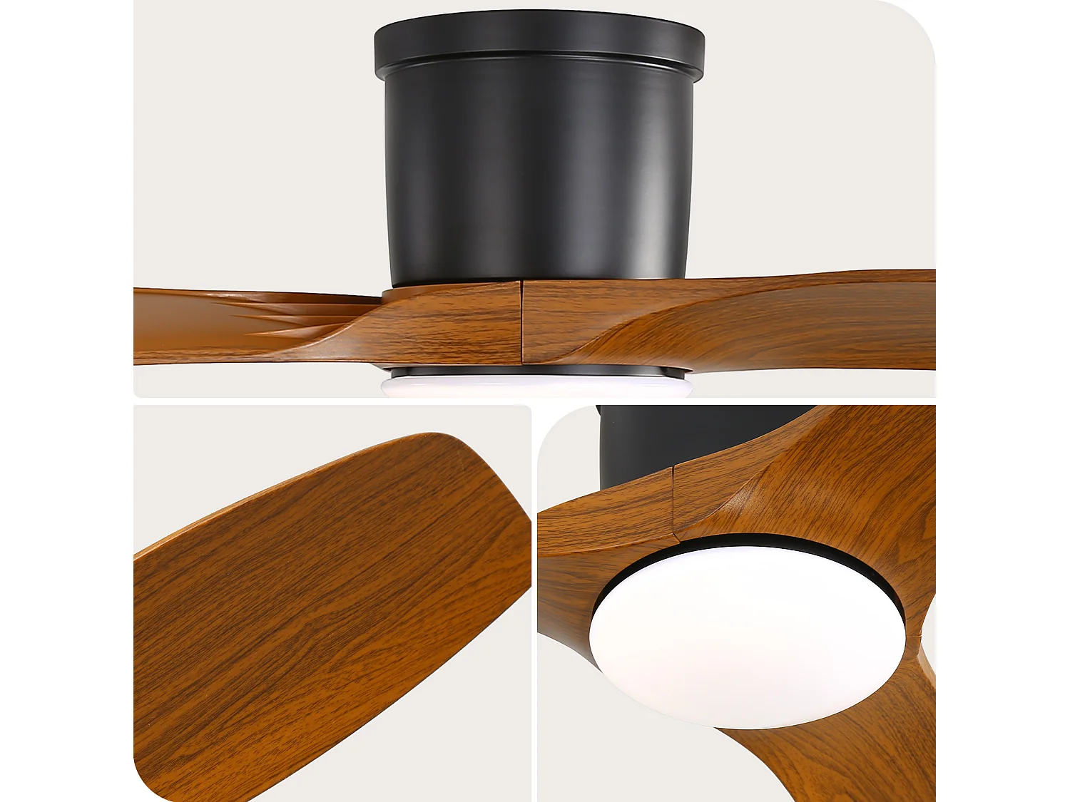 Plafondventilator van 52 inch met afstandsbediening, 3 ABS-bladen, dimbare led van 18 W, 3 kleuren, omkeerbare functie, zwart (132x132x22,86 cm)