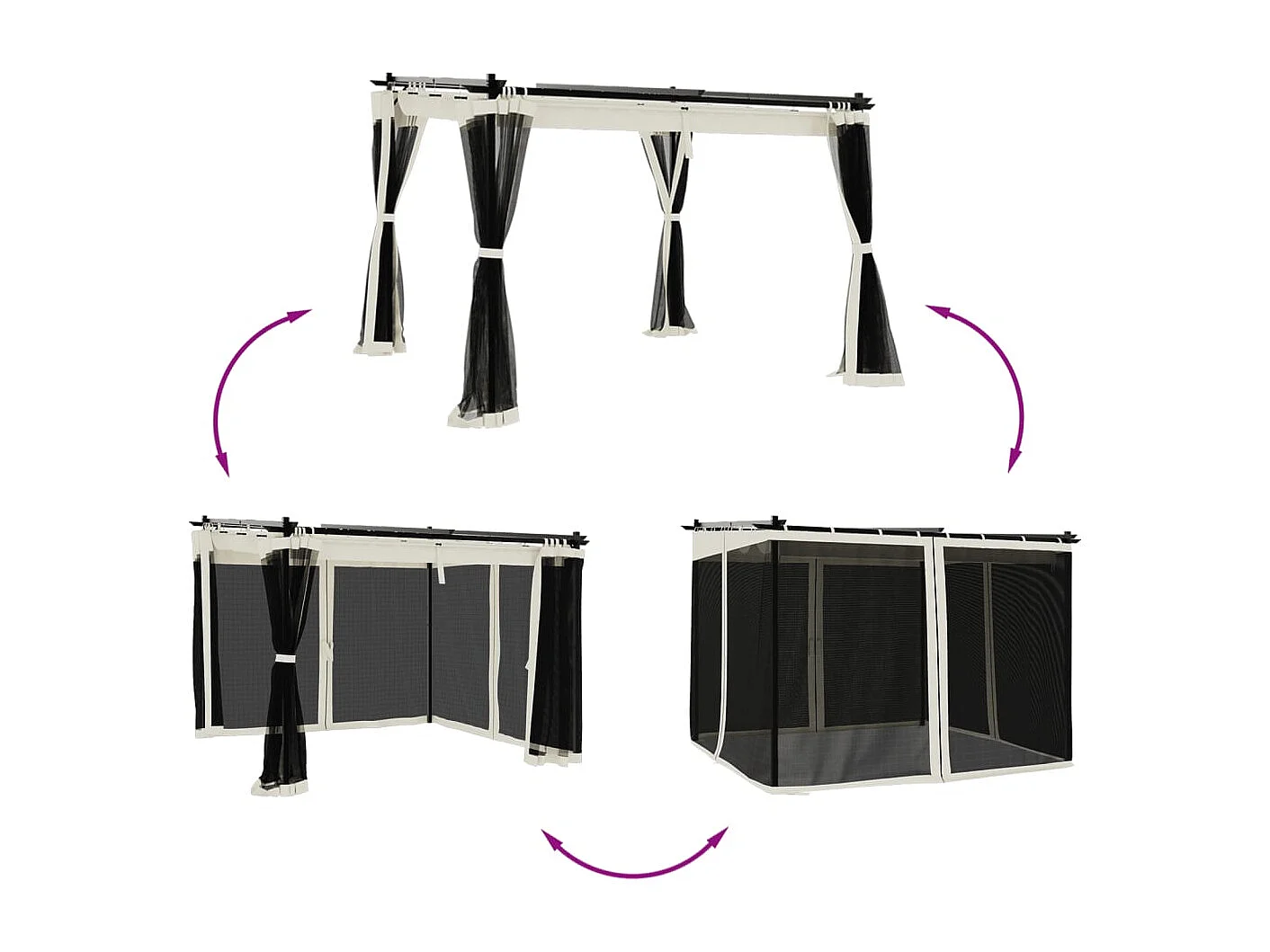 Cenador de malla de acero color crema de 3x3 m con paredes