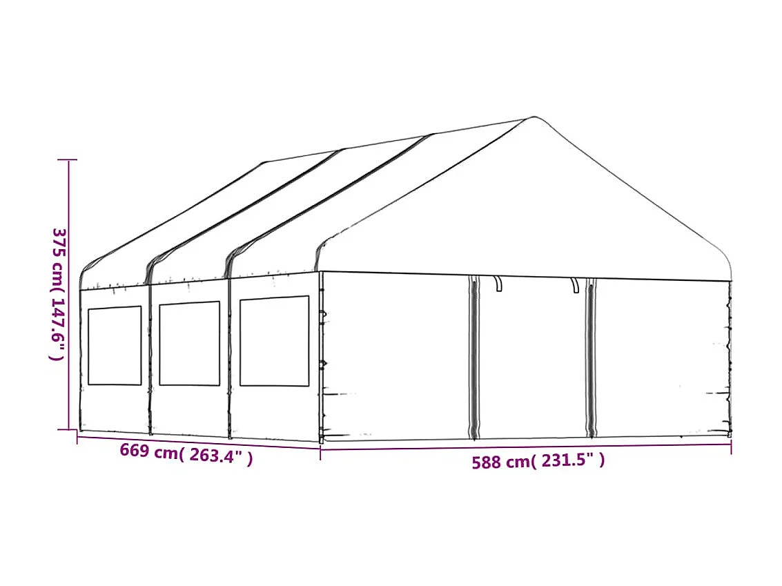 Gazebo met wit dak 6,69x5,88x3,75 m polyethyleen
