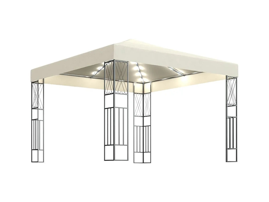 Gazebo con ghirlanda luminosa a LED 3x3 m Tessuto Crema