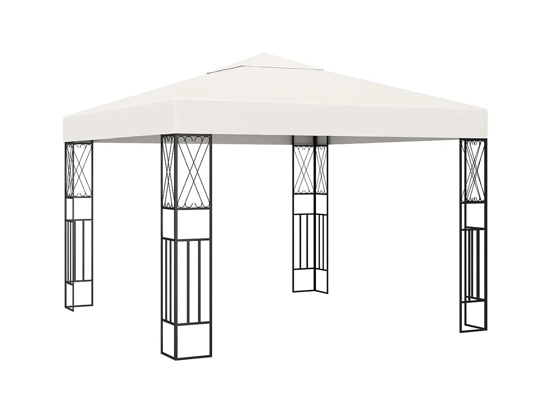 Gazebo con ghirlanda luminosa a LED 3x3 m Tessuto Crema
