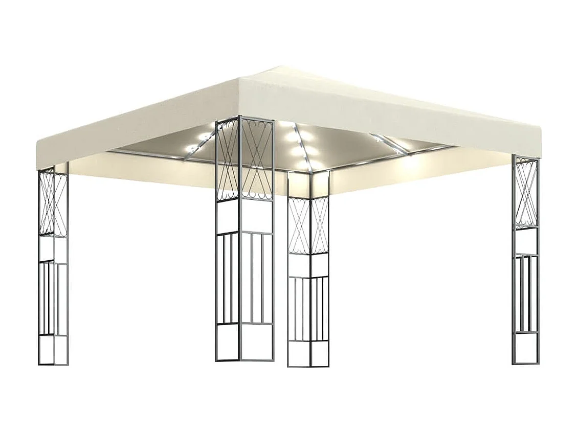 Gazebo con guirnalda de luces LED 3x3 m Tela Crema