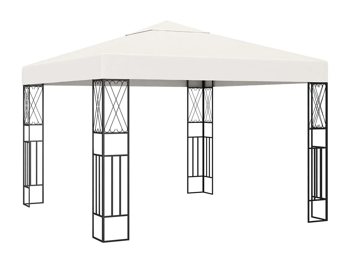 Gazebo con guirnalda de luces LED 3x3 m Tela Crema