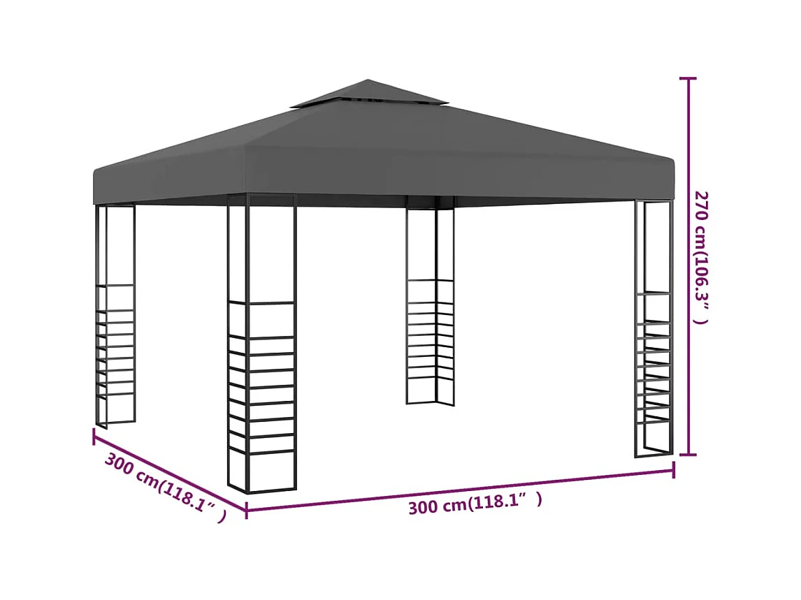 Cenador de jardín 3 x 3 m Antracita