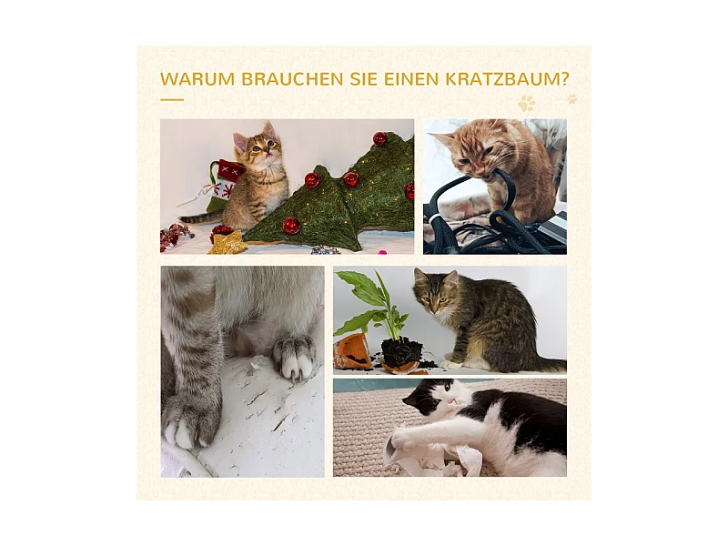 Kattenboom met plateaus, sisal, kussen, 5 niveaus, hout, beige en grijs (48,5x48,5x100 cm)