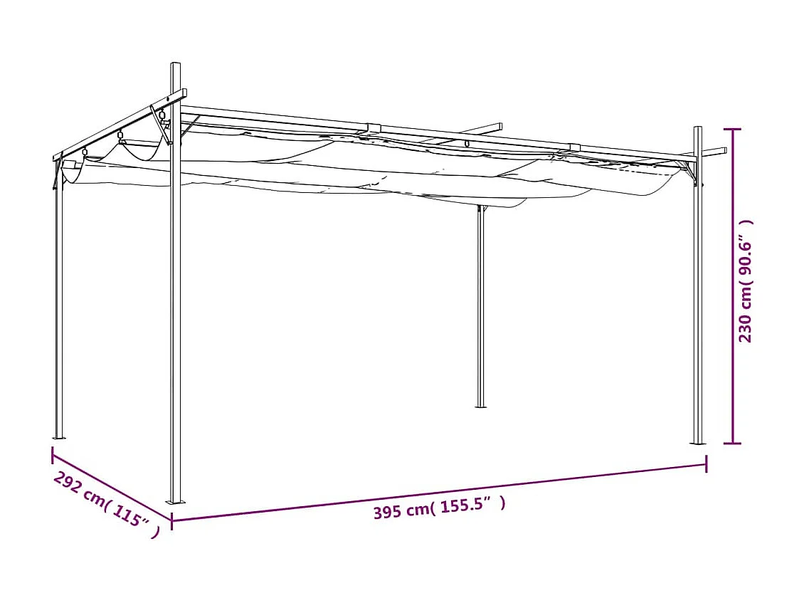 Pergola avec toit rétractable anthracite 395x292x230 cm