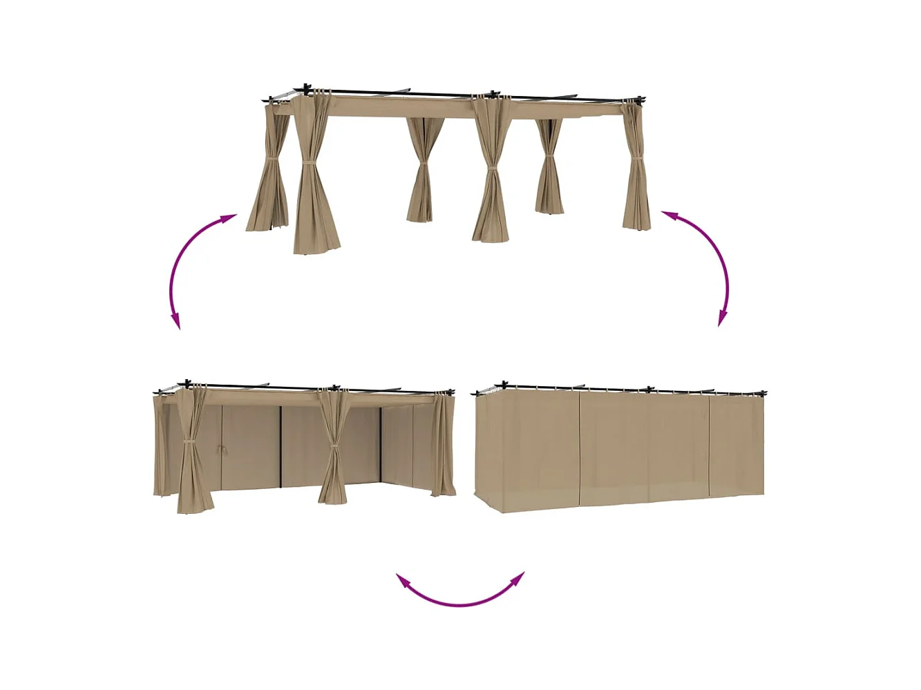 Pergolato con tende color tortora 6x3 m in acciaio