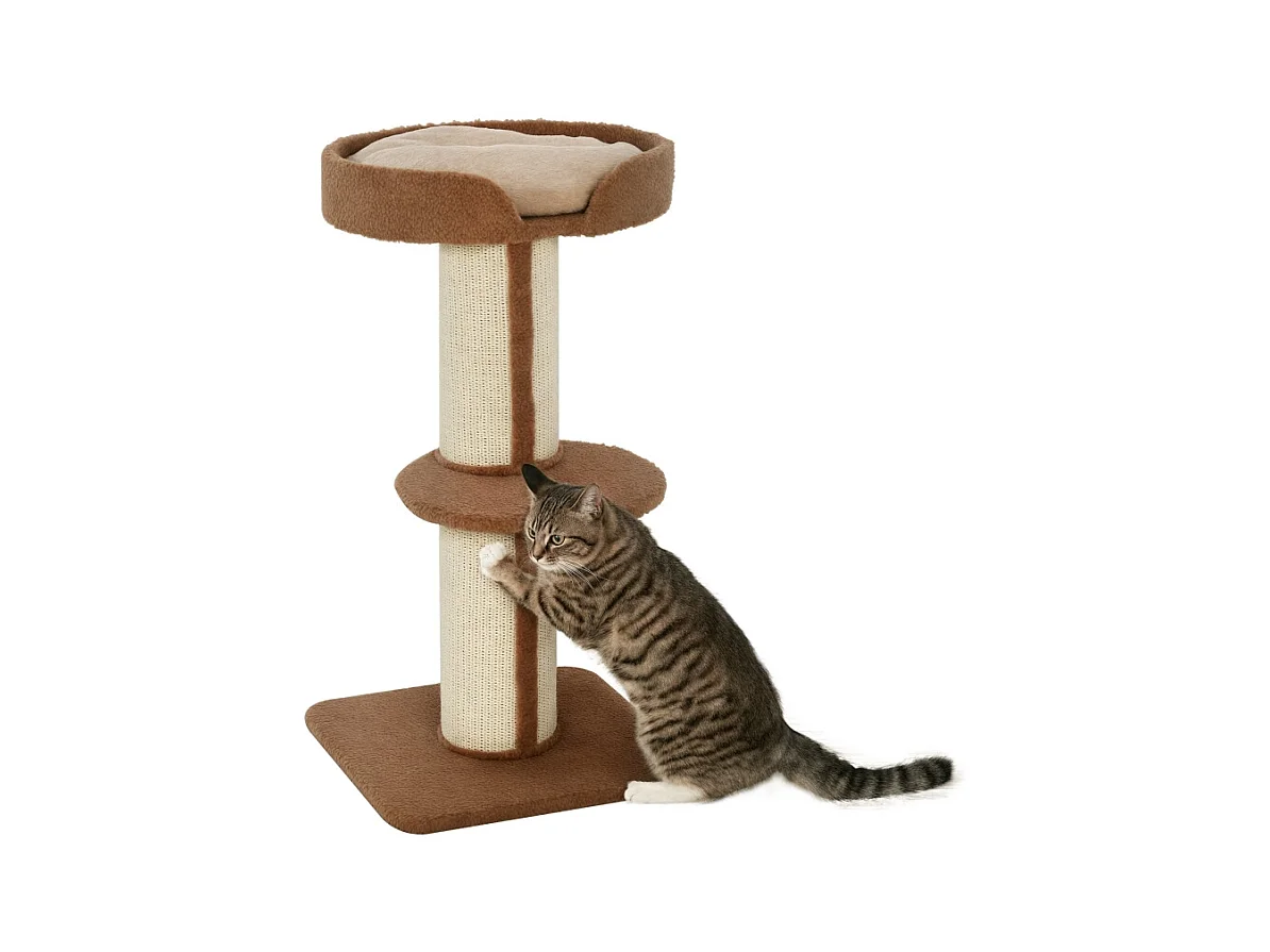 Árbol para gatos con sisal, plataforma y cojín, madera, beige (45x45x91 cm)