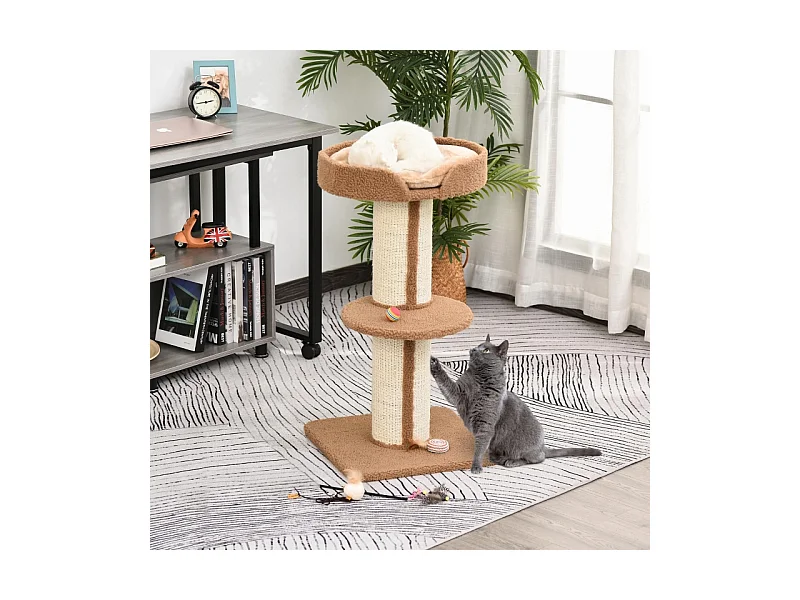 Árbol para gatos con sisal, plataforma y cojín, madera, beige (45x45x91 cm)