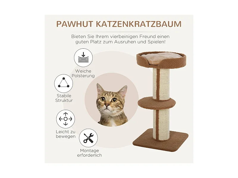 Árbol para gatos con sisal, plataforma y cojín, madera, beige (45x45x91 cm)