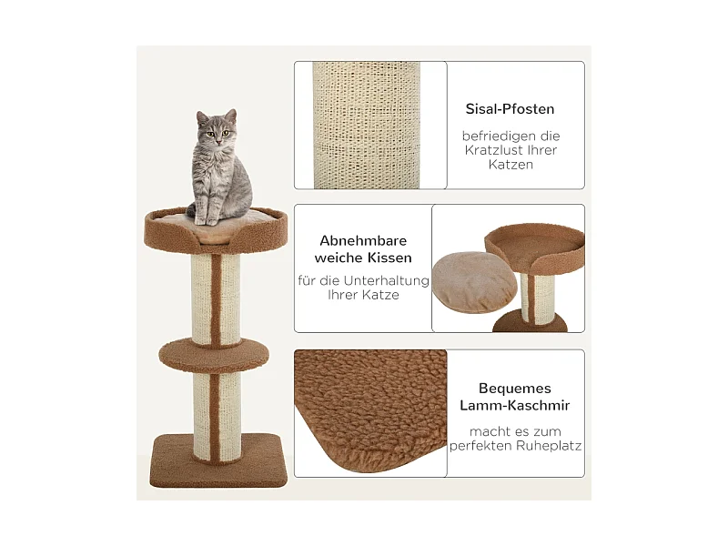 Árbol para gatos con sisal, plataforma y cojín, madera, beige (45x45x91 cm)