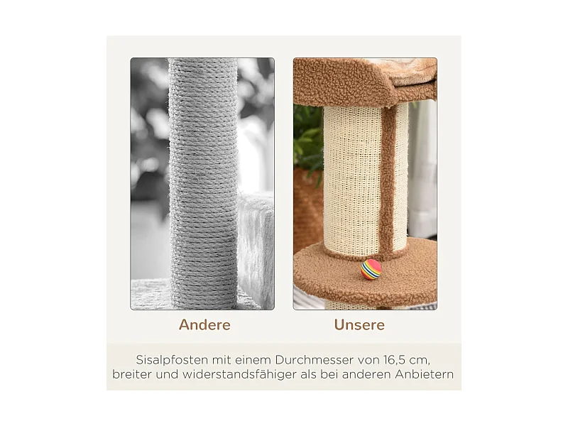 Árbol para gatos con sisal, plataforma y cojín, madera, beige (45x45x91 cm)