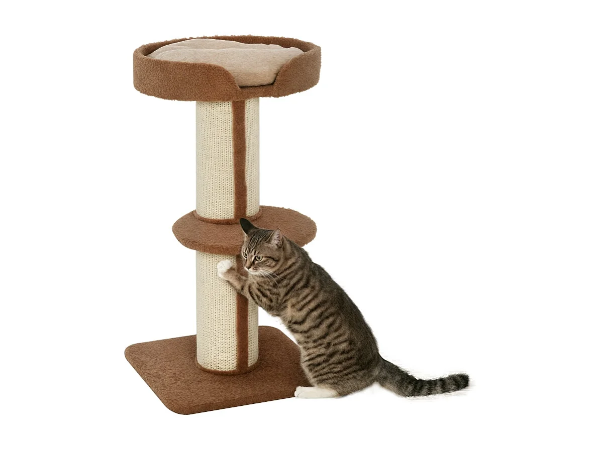 Arbre à chat avec sisal, plateforme et coussin, bois, beige (45x45x91 cm)