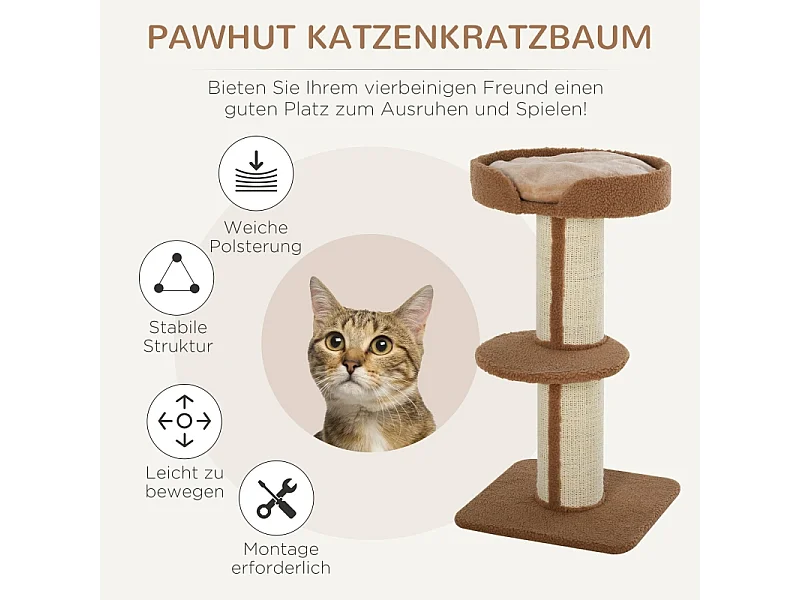 Arbre à chat avec sisal, plateforme et coussin, bois, beige (45x45x91 cm)