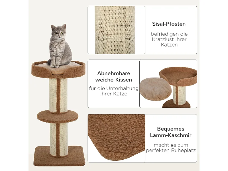 Arbre à chat avec sisal, plateforme et coussin, bois, beige (45x45x91 cm)