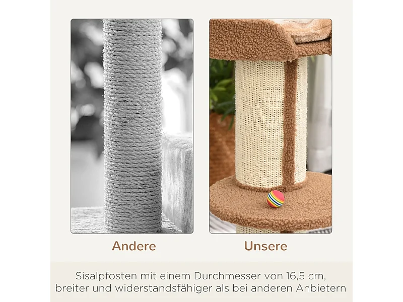 Arbre à chat avec sisal, plateforme et coussin, bois, beige (45x45x91 cm)