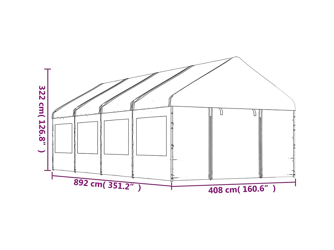 Gazebo con techo blanco 8,92x4,08x3,22 m polietileno