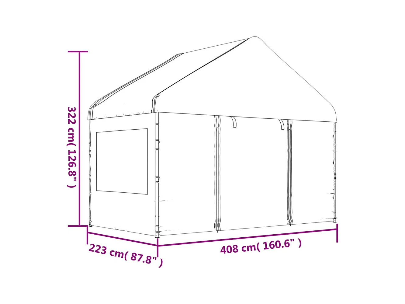 Gazebo con techo blanco 8,92x4,08x3,22 m polietileno