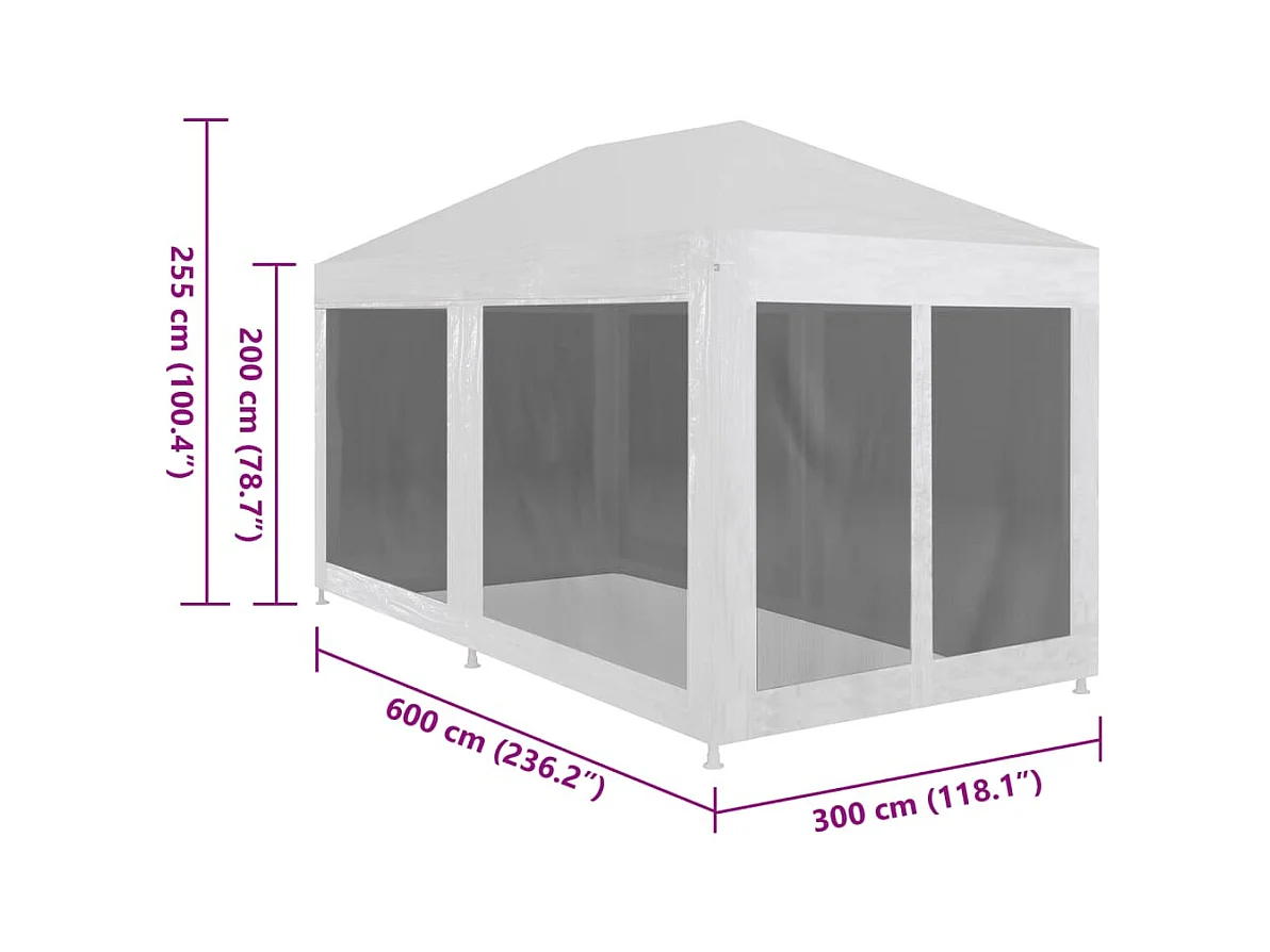 Carpa de recepción con 6 paredes de malla de 4 x 3 m