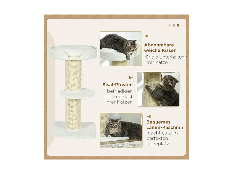 Tiragraffi con piattaforma, sisal, peluche, lana d'agnello, beige (45x45x91 cm)