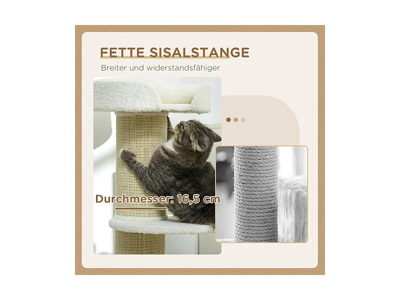 Tiragraffi con piattaforma, sisal, peluche, lana d'agnello, beige (45x45x91 cm)