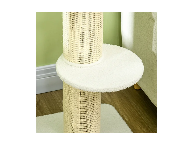 Tiragraffi con piattaforma, sisal, peluche, lana d'agnello, beige (45x45x91 cm)