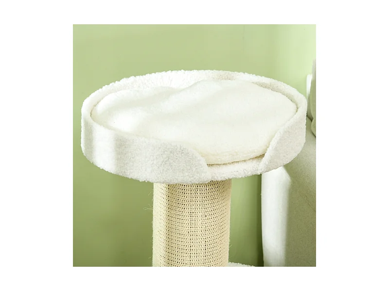 Tiragraffi con piattaforma, sisal, peluche, lana d'agnello, beige (45x45x91 cm)