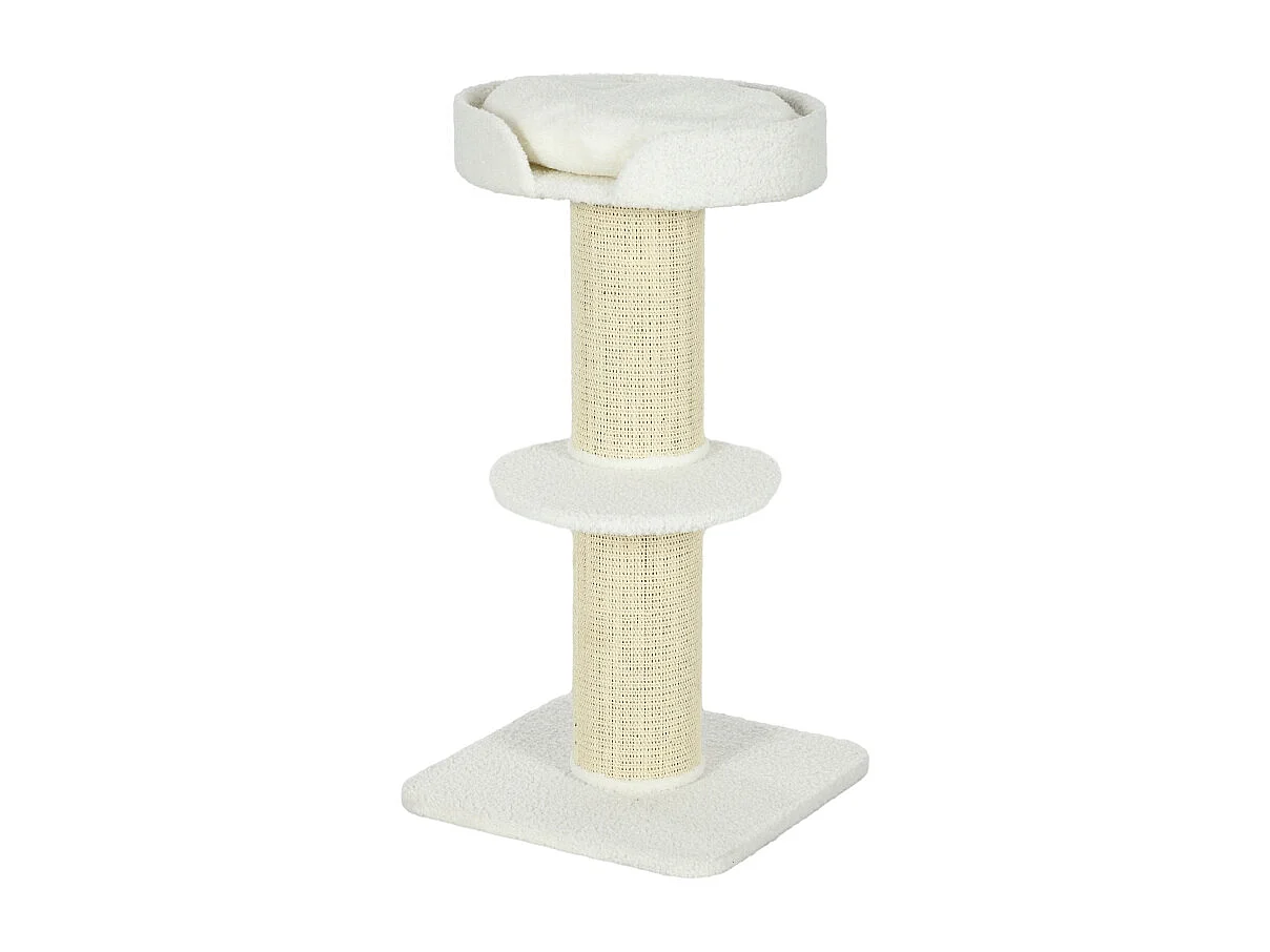 Tiragraffi con piattaforma, sisal, peluche, lana d'agnello, beige (45x45x91 cm)